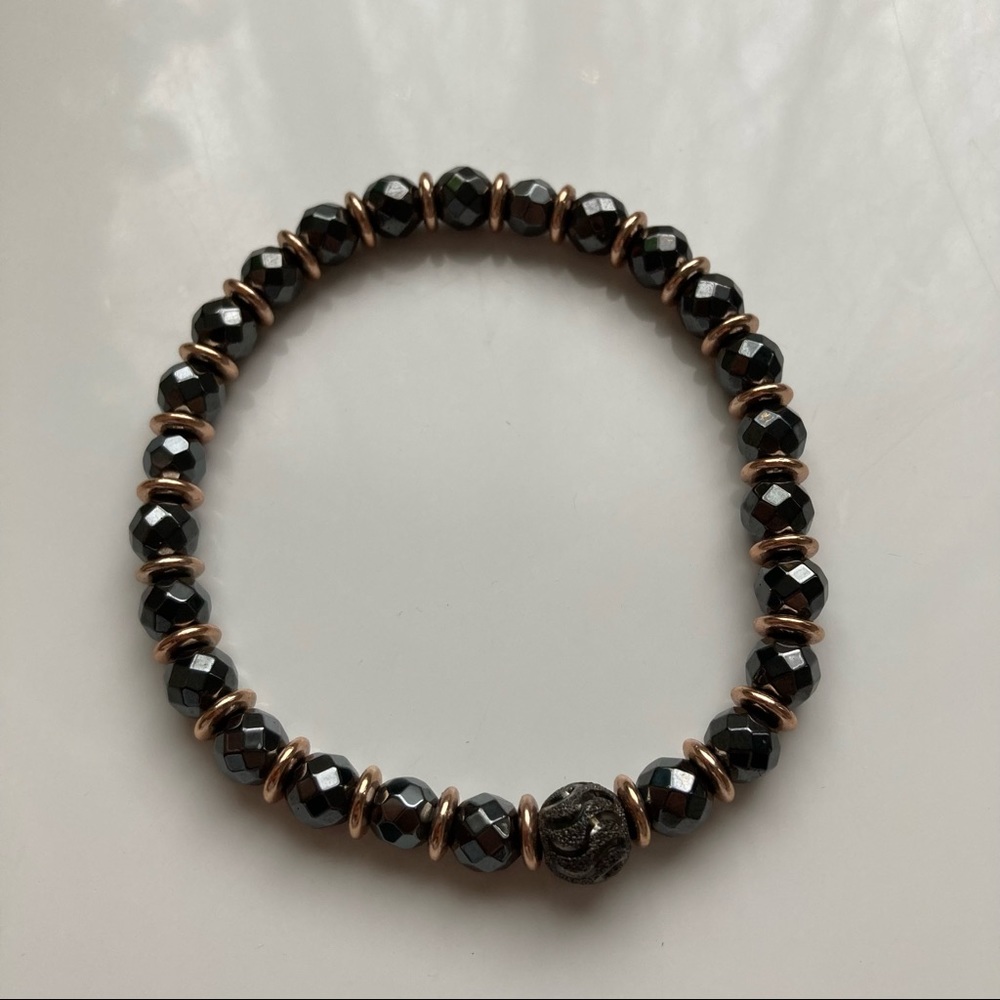 Hematite, rose gold plated, sterling silver bracelet